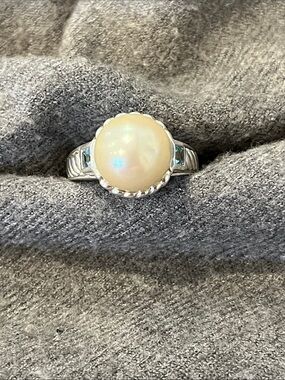 Judith Ripka Sterling Pearl & Blue Topaz Ring-9 3/4